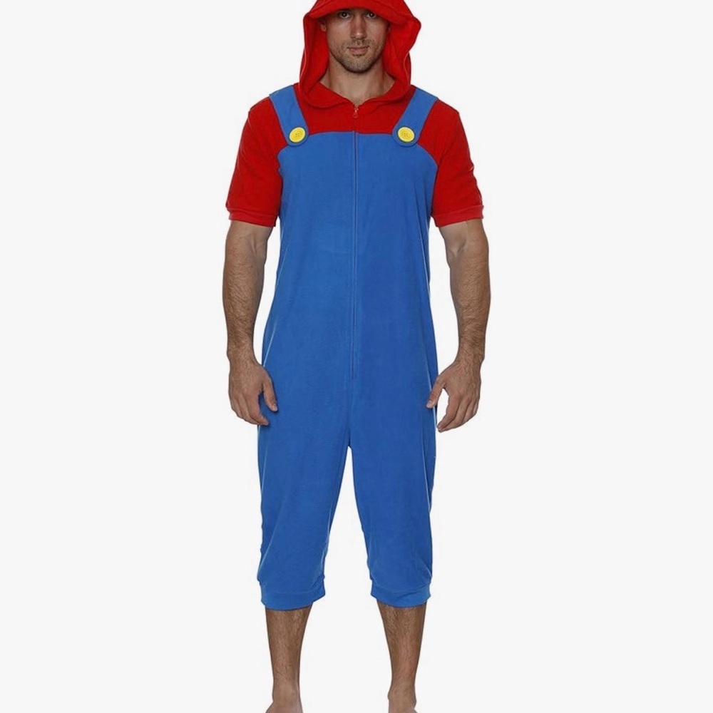 Nintendo Mens Medium Mario Red and Blue Hooded Pajamas